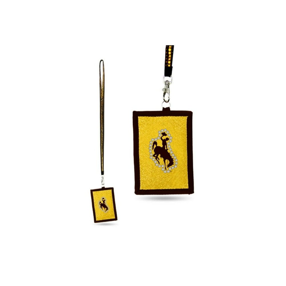 WYOMING COWBOYS BLING LANYARD NCAA WITH ID WALLET HOLDER KEYCHAIN BADGE